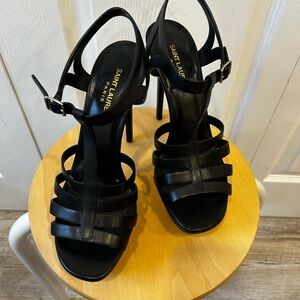 Saint Laurent Black Leather Platform High Heels YSL